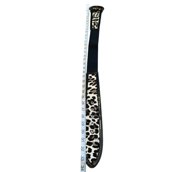 White House Black Market Black White Leopard Print Belt Genuine Haircalf Belt - Picture 6 of 8